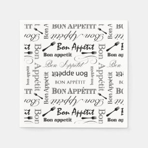 Eleganter Schwarzweiss-Bon Appetit Franzose-Koch Serviette