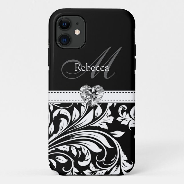 Eleganter Schwarzweiss-Damast Case-Mate iPhone Hülle (Rückseite)
