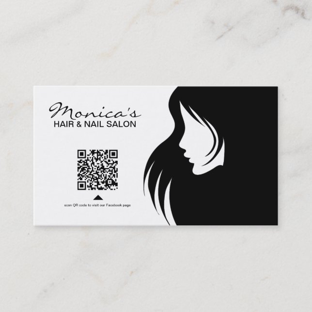 Eleganter Schwarzweiss-Haar-und Nagel-Salon Visitenkarte (Vorderseite)