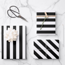Eleganter Schwarzweiß-Streifen Geschenkpapier Set
