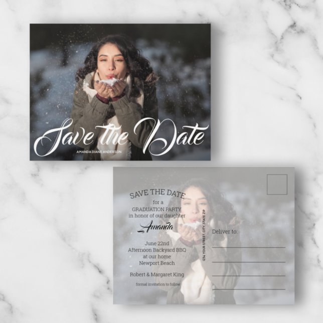 Eleganter Script-Abschluss SAVE THE DATE Postkarte (Von Creator hochgeladen)