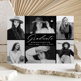 Eleganter Script Black 6 Foto Collage Abschluss Ankündigung