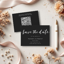Eleganter Script Black and White QR Code Hochzeit Save The Date