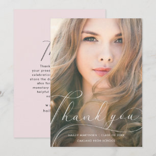 Eleganter Script Blush Abschluss Vielen Dank Foto Dankeskarte