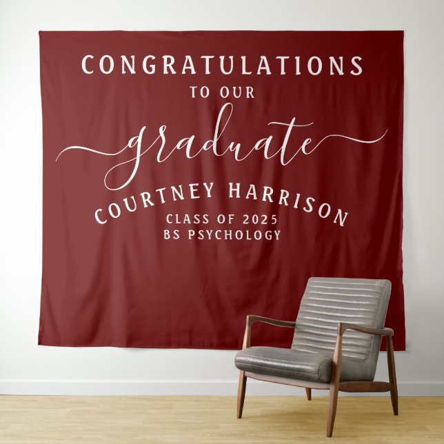 Eleganter Script Calligraphy Abschluss | Maroon Wandteppich (Beispiel (Horizontal))