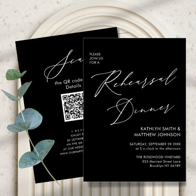 Eleganter Script Chic Gray Probe Dinner QR Code Einladung (Von Creator hochgeladen)