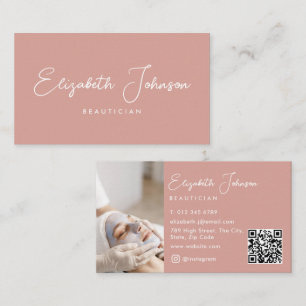 Eleganter Script Chic Pink Foto QR Code Visitenkarte