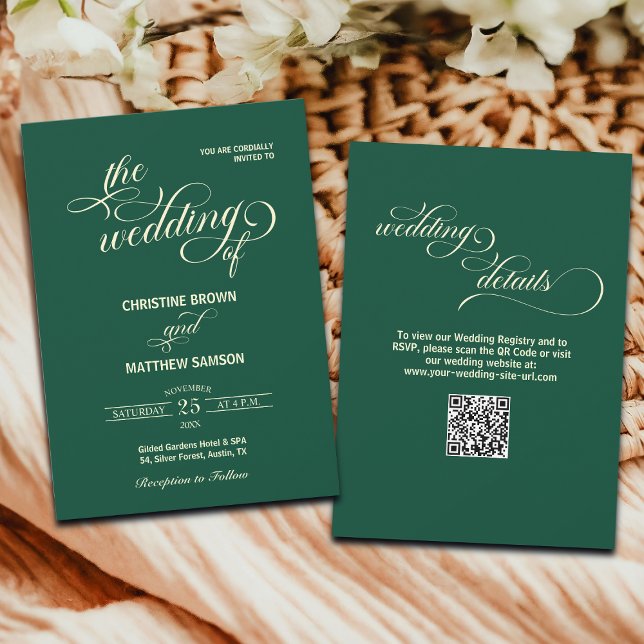 Eleganter Script Details Back QR Code Aquamarin Ho Einladung (Von Creator hochgeladen)