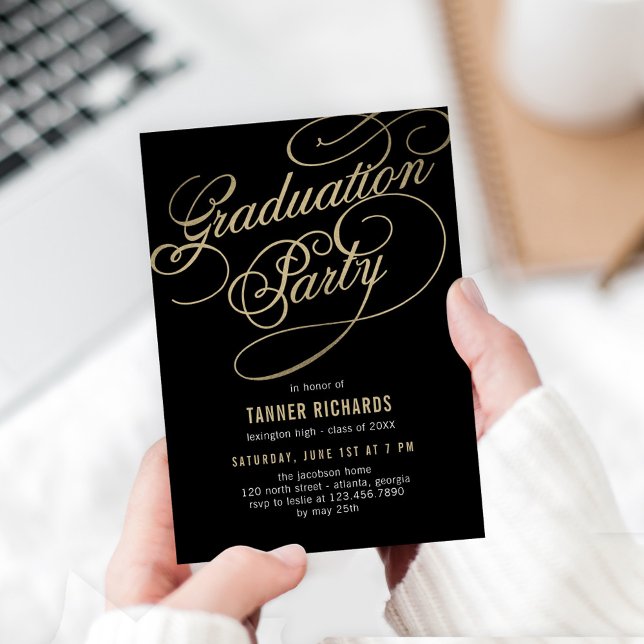Eleganter Script EDITABLE FARBEN Abschluss laden e Einladung (Von Creator hochgeladen)