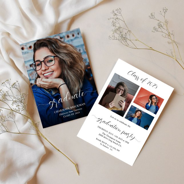 Eleganter Script-Foto-Abschluss Einladung (Von Creator hochgeladen)