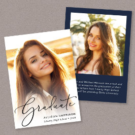 Eleganter Script-Foto Blue Abschluss Ankündigung