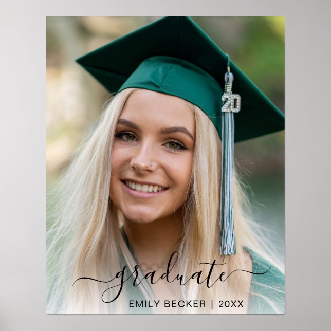 Eleganter Script Girl Graduate Foto Abschluss Poster (Vorne)