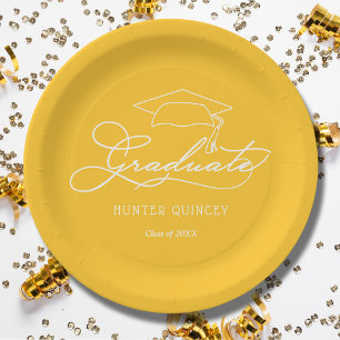 Eleganter Script Grad Cap Yellow Gold Abschluss Pappteller