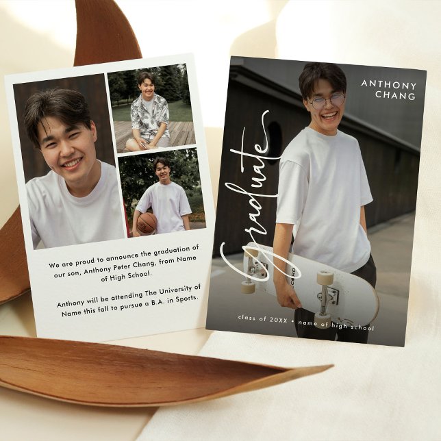 Eleganter Script Graduate 4 Foto Collage Abschluss Ankündigung (Von Creator hochgeladen)