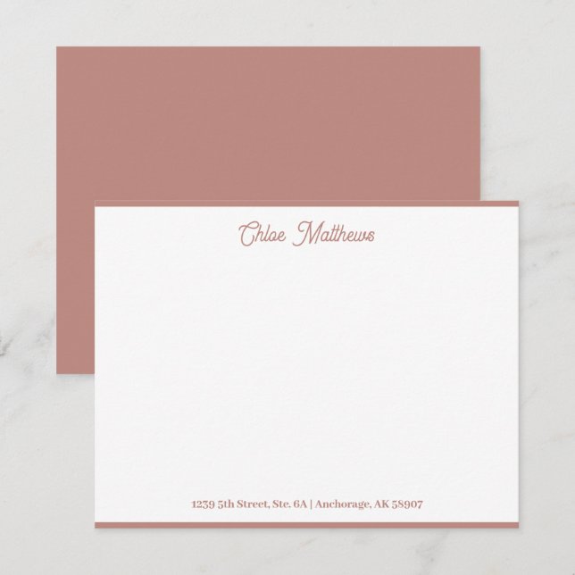Eleganter Script Lmon Pink Stationery Border Mitteilungskarte (Vorne/Hinten)