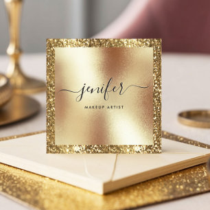 Eleganter Script Monogram Gold Glitzer Frame, mode Quadratische Visitenkarte