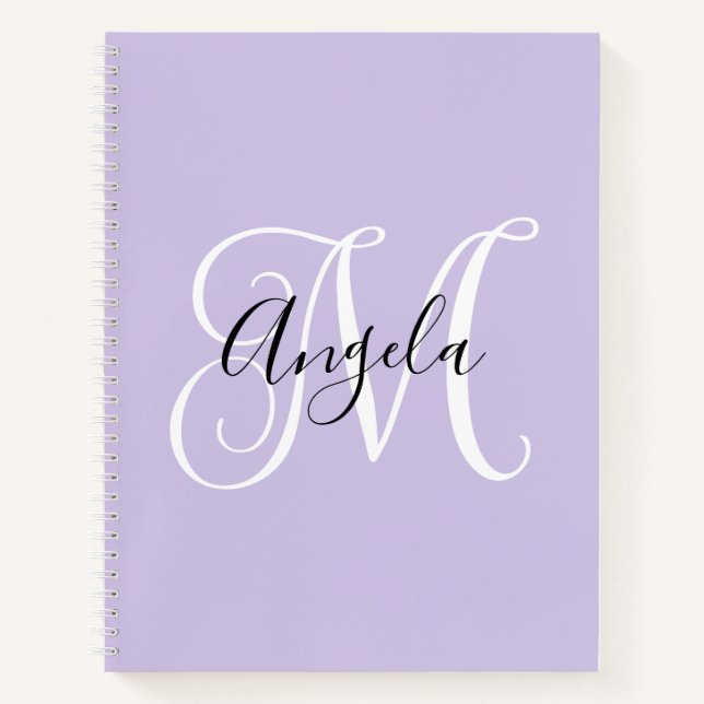 Eleganter Script Monogram Pale Lavender Notizbuch (Vorderseite)