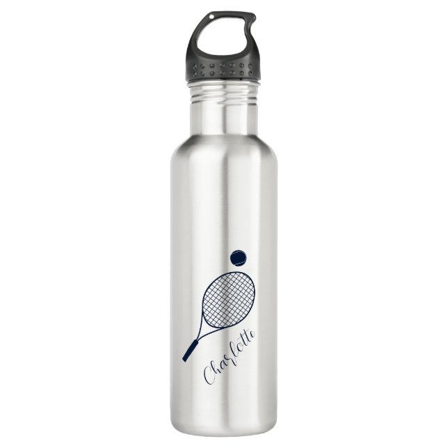 Eleganter Script Name Monogram Tennis Club Edelstahlflasche (Vorderseite)