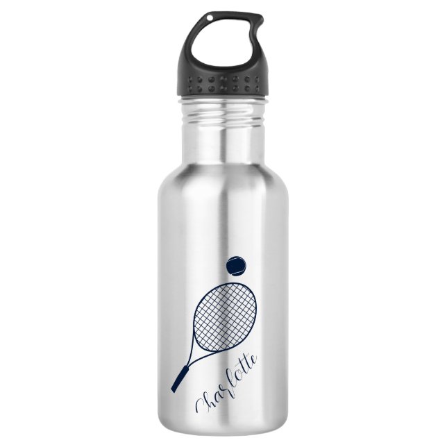 Eleganter Script Name Monogram Tennis Club Edelstahlflasche (Vorderseite)