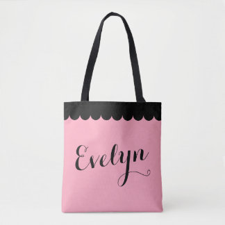 Eleganter Script Name Scalloped Pink Kalligraphie Tasche