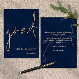 Eleganter Script Navy Gold Abschluss Ankündigung