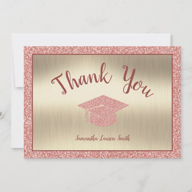 Eleganter Script Rosa Glitzer Gold Abschluss Dankeskarte (Vorderseite)
