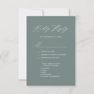 Eleganter Script Sage Green Minimalistisch Wedding RSVP Karte