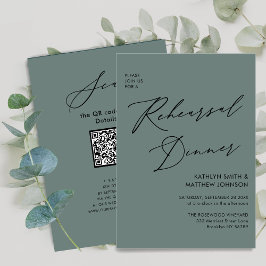 Eleganter Script Sage Green Probe Dinner QR Code Einladung