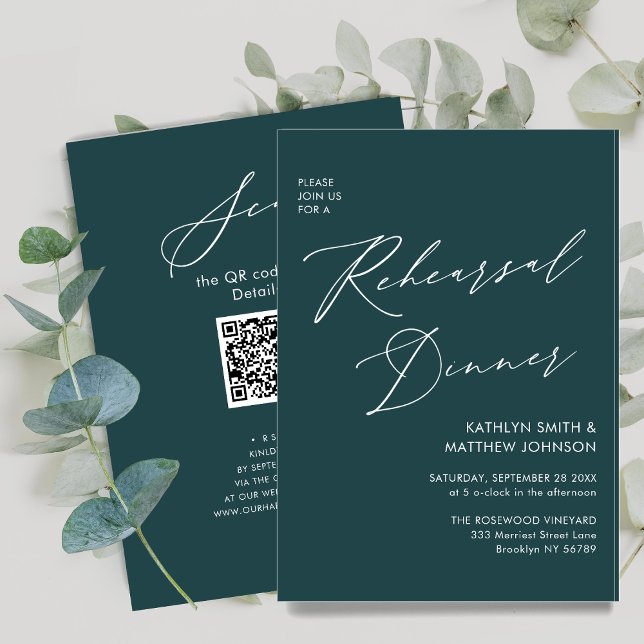 Eleganter Script Sage Green Probe Dinner QR Code Einladung (Von Creator hochgeladen)