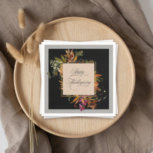 Eleganter Script-Schnörkel fallen floral Erntedank Serviette