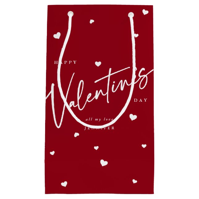 Eleganter Script-Schriftart + Herz-Valentinstag Kleine Geschenktüte (Vorderseite)