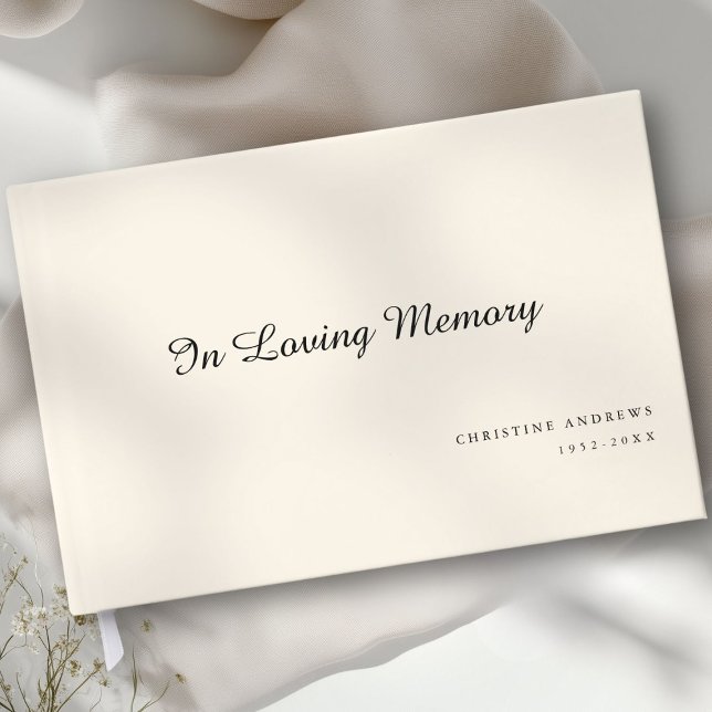 Eleganter, Script-Schriftart "In Love Memory" Beer Gästebuch (Elegant, Script Font "In Loving Memory" Beige Funeral Guest Book)