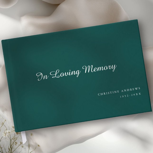 Eleganter, Script-Schriftart "In Love Memory" Beer Gästebuch (Elegant, Script Font "In Loving Memory" Green Funeral Guest Book)