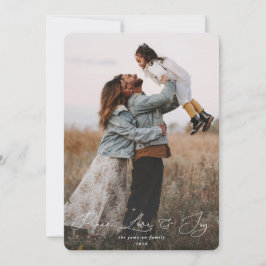 Eleganter Script Schriftart Peace Liebe+Joy Foto Feiertagskarte