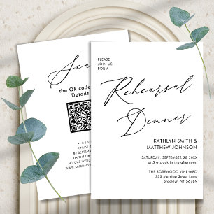 Eleganter Script White Probe Dinner QR-Code Einladung