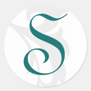 Eleganter Scroll Aquamariner Monogramm-Hochzeitsti Runder Aufkleber
