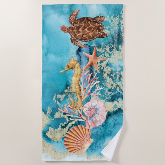 Eleganter Sea Life Ocean Beach Strandtuch (Vorderseite)