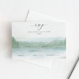 Eleganter See und Bäume weiche Wasserfarbe Hochzei RSVP Karte