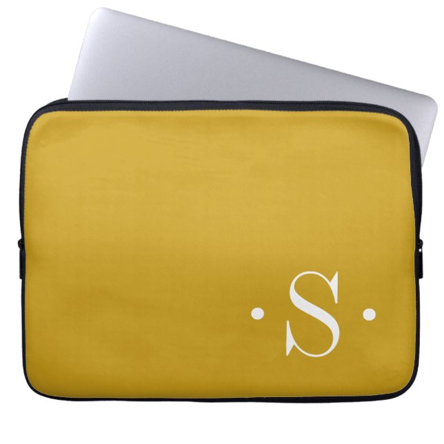 Eleganter Senf Monogram Laptop Sleeve (Vorderseite)