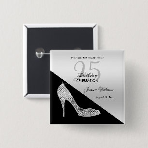Eleganter Sequin Stiletto, Silver & Black Geburtst Button