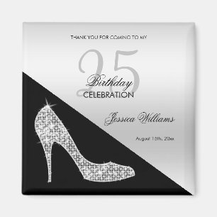 Eleganter Sequin Stiletto, Silver & Black Geburtst Magnet