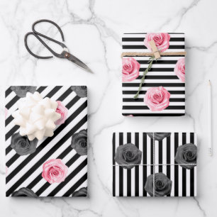Eleganter Shabby-Chic-Stil mit rosa und schwarzen  Geschenkpapier Set