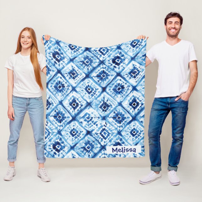 Eleganter Shibori Muster Individuelle Name Blau Fleecedecke (Beispiel)