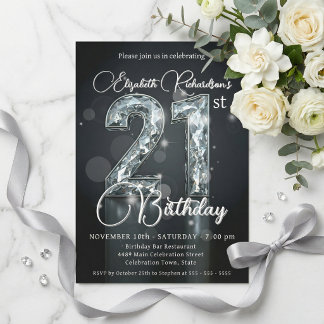 Eleganter Silber-Diamant-Schimmer 21. Geburtstag Einladung