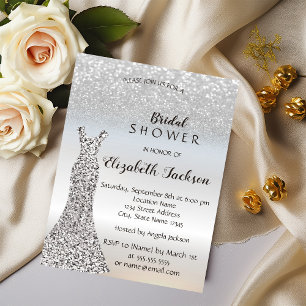 Eleganter Silber Glitter Bokeh, Brautkleid Brautpa Einladung