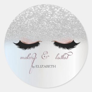 Eleganter Silber-Glitter-Bokeh, falsche Wimpern Runder Aufkleber