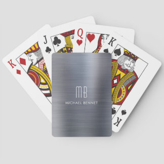 Eleganter Silbergrau gebürsteter Metallic Monogram Spielkarten