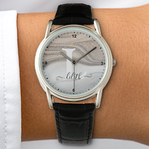 Eleganter Silbergrau-Paint-Glitzer Rain Armbanduhr