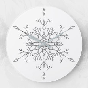Eleganter silberner Glitter-Weihnachts-Schneeflock Große Wanduhr