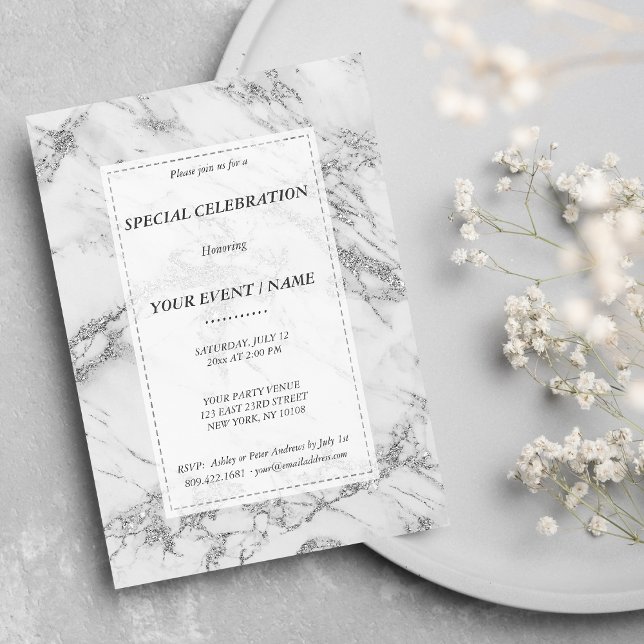 Eleganter, silberner Glitzer Einladung (Elegant gray silver glitter marble Event)